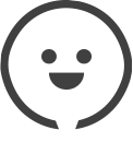 smiley face circular white icon with black text